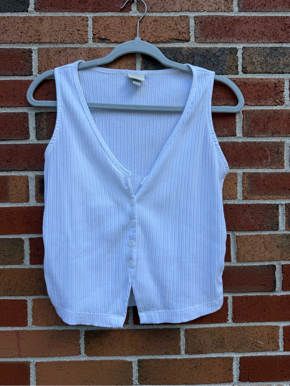 A New Day White Ribbed Button Front Tank Top Size Medium